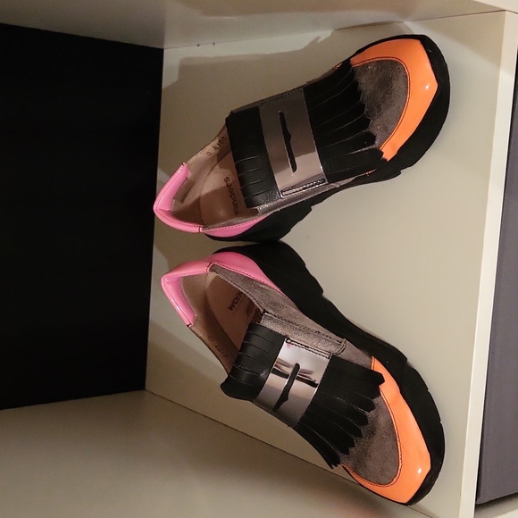 Wonders Platform Loafers Shoes Slip-ons Spain / Sz 5 / Neon orange/pink, black - Picture 3 of 17
